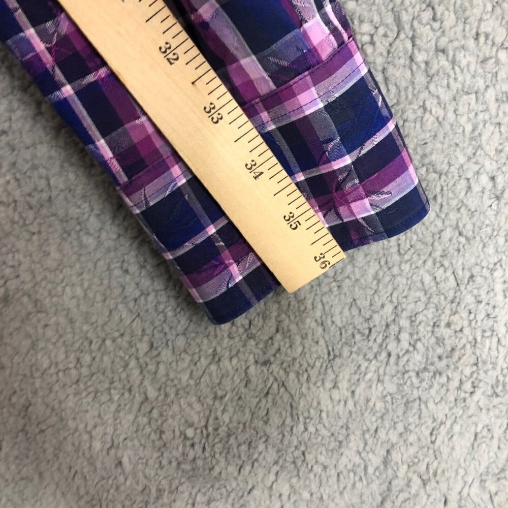 Bugatchi‎ Classic Fit Purple Blue Plaid Long Sleeve Cotton Dress Shirt 15.5 / 36 - Picture 8 of 12
